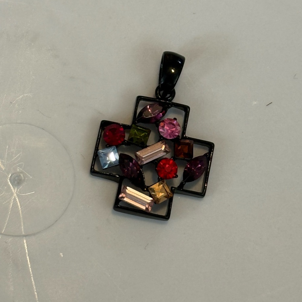 Multicolor Gemstone Cross Necklace - Picture 3 of 5